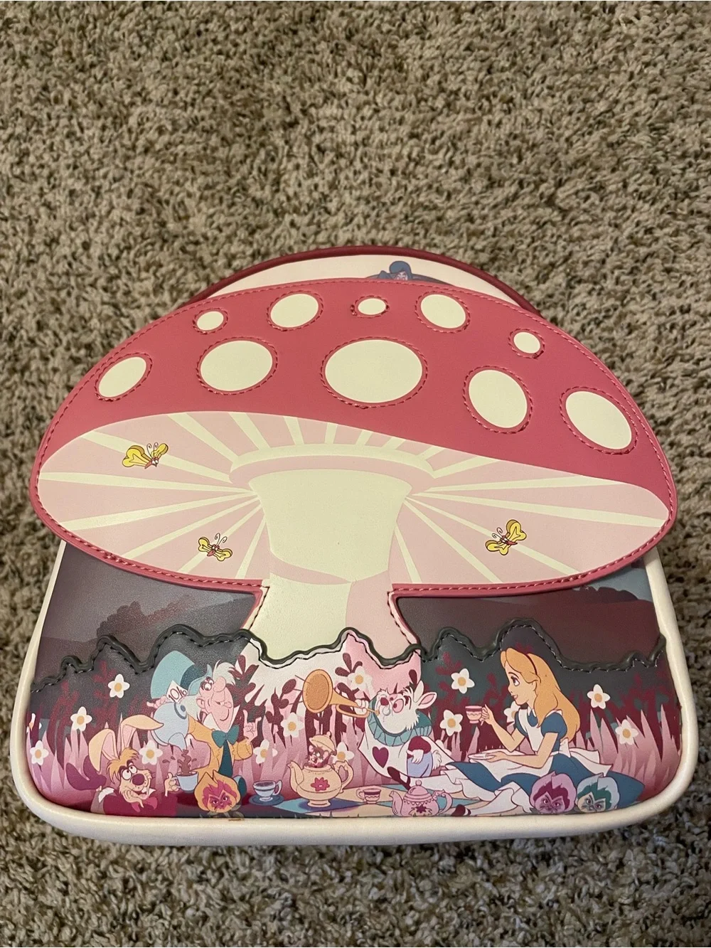 Loungefly Disney Alice in Wonderland Mushroom Tea Party Mini Backpack rare HTF